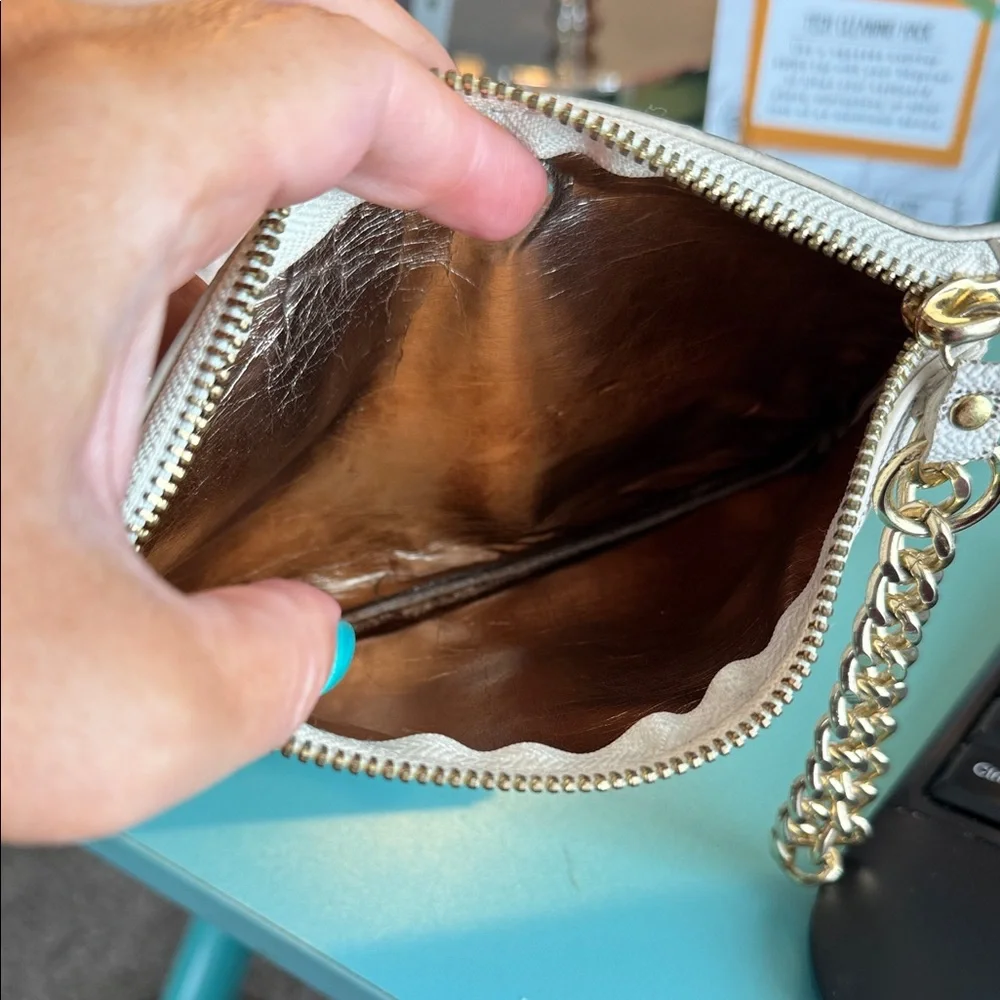 Michael Kors Cream Clutch with Gold Chain wristlet zipper pouch purse white - Picture 4 of 5